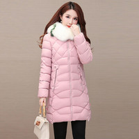 sustory 女装 2019年冬季加厚大码修身显瘦韩版外套中长款棉服 QDsu402 粉红色 XL
