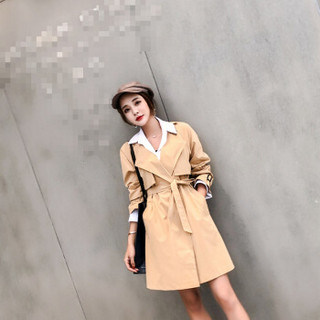 米兰茵 MILANYIN 女装 2019韩版纯色绑带小个子风衣外套女 GHML205 卡其色 S