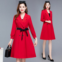 BANDALY 2019秋季新品女装风衣女妈妈装薄款流行系带气质中老年外套 KKWH1771 大红 XL