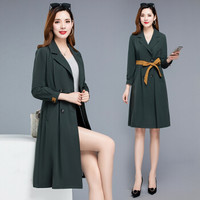 BANDALY 2019秋季新品女装风衣女妈妈装薄款流行系带气质中老年外套 KKWH1771 墨绿 2XL