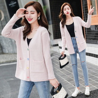 莉夏乐 毛衣针织开衫女2019秋季新款女装外搭时尚cec毛衣慵懒风靓丽外套 HZ4023-116 浅粉色 L