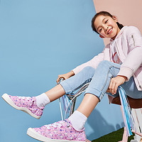 Skechers斯凯奇2020春新款女童青少年印花帆布板鞋85696L 35 黑色/多彩色/BKMT