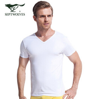 七匹狼 打底短袖男T恤棉氨时尚V领运动衫 98714 棉氨白色（V领款）XL