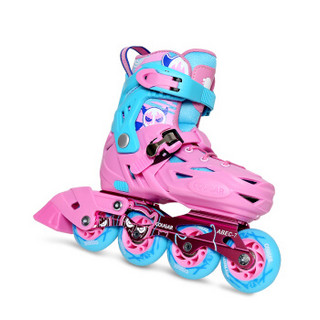 美洲狮溜冰鞋儿童轮滑鞋全套装可调节旱冰鞋男女平花休闲两用滑冰鞋 粉色套装 S(可调27-30)