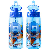 迪士尼(Disney)儿童水杯带吸管夏季塑料杯子  宝宝学饮杯防漏可吸管直饮双盖水杯子蓝色美队450ml