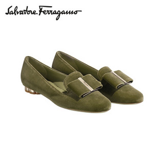 菲拉格慕(Salvatore Ferragamo) 20ss春夏 女士深橄榄绿色 织物莫卡辛鞋0725067_1D _ 75(送女友 送礼)