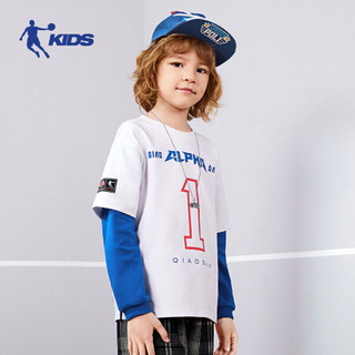 乔丹（QIAODAN）童装男童卫衣2020年秋季男孩中大童假两件韩版儿童秋装 QWD3501106白色130CM