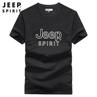 吉普JEEP T恤男短袖休闲男士圆领印花中青年体恤潮宽松2020春夏中青年打底小衫上衣男装 RM0152 黑色 2XL