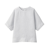 无印良品 MUJI 女式 亚麻水洗 短袖罩衫 银灰色 M-L