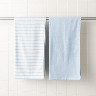 MUJI 棉绒 小浴巾套装 浅蓝色条纹 60×120cm 2条装