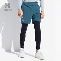 HOTSUIT男短裤紧身裤假两件健身房训练运动跑步弹力束脚压缩裤长 水鸭蓝 XL
