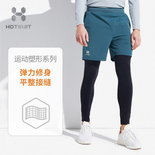 HOTSUIT男短裤紧身裤假两件健身房训练运动跑步弹力束脚压缩裤长 水鸭蓝 XL