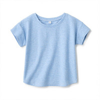 无印良品 MUJI 婴儿 粗细不均棉线 天竺编织 落肩短袖T恤 萨克森蓝 90