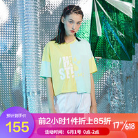 KELME/卡尔美 2020夏季撞色拼接不对称短袖T恤女短款宽松休闲上衣 黑色 S/155