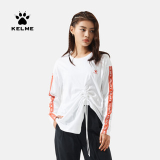 KELME/卡尔美 2020春季圆领抽带调节不规则长袖T恤女时尚休闲上衣TX90162001 黑色 S/155