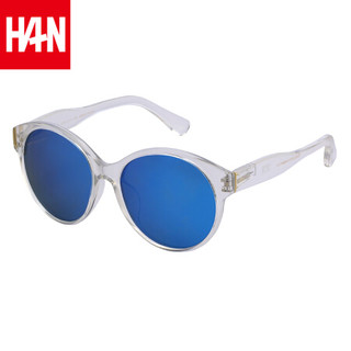 汉（HAN）太阳镜女潮时尚大框墨镜复古偏光镜圆脸个性眼镜司机镜 55066 透明框蓝色片