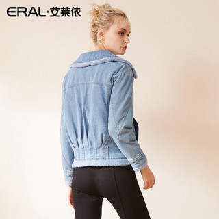【清仓价】ERAL/艾莱依2019冬季新款韩版个性口袋牛仔短款外套 藏青色 160/84A/M