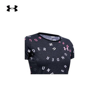 安德玛官方UA Wordmark女童印花运动短袖T恤Under Armour1351654 黑色001 童M