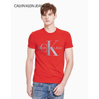 【许光汉同款】CK JEANS 2020春夏款 男装Logo圆领短袖T恤 J314764 XA7-红色 L