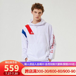 【20新品】乐卡克法国公鸡拼块设计潮流带帽梭织运动外套男 白色 M