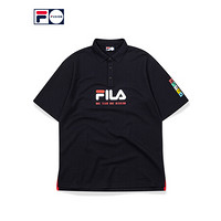 FILA FUSION 斐乐 男子POLO衫2020秋季新款时尚潮流LOGO短袖衫男 深黑-BK（宽松版型，建议拍小一码） 180/100A/XL