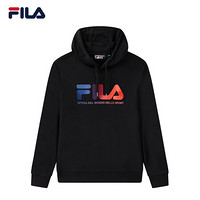 FILA 斐乐官方连帽卫衣女子男子2020秋季情侣款运动休闲印花柔软套头女上衣 正黑色-BK（男） 3XL