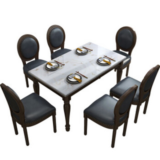 佳佰 餐桌 美式乡村大理石餐桌椅组合小户型实木家用饭桌餐厅长方形家具1.4m汉白玉台面+4椅