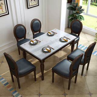 佳佰 餐桌 美式乡村大理石餐桌椅组合小户型实木家用饭桌餐厅长方形家具1.4m汉白玉台面+4椅