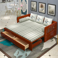 奈高NG公寓床实木床伸缩沙发床客厅小户型多功能单人双人三人两用实木床(送全套垫子)2000*1800海棠色