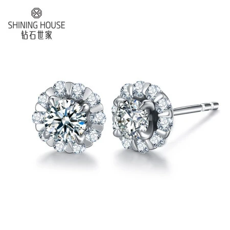 SHINING HOUSE 钻石世家 一诺一生系列 SE00032 菩提花18K白金钻石耳钉