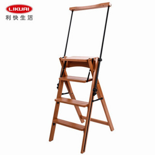 利快 四层实木家用梯椅意大利进口DLAC木质梯子可折叠家用梯椅子便携人字梯