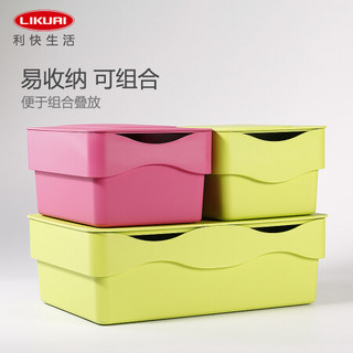 利快 家用收纳盒日本进口Ai-collection桌面带盖收纳盒整理箱储物箱 粉色收纳盒(小)