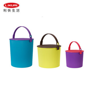 利快 万能桶3件套Omnioutil多功能收纳桶日本进口储物凳户外凳子水桶 蓝色20L+绿色8L+紫色4L 全家福三件套