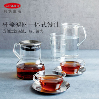 利快 不锈钢过滤茶壶日本进口Kinto耐热玻璃茶具泡茶壶家用办公室茶壶 450ml