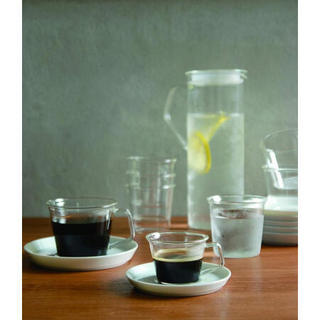 利快 杯碟套装日本进口Kinto玻璃杯带把手两件套茶杯水杯 陶瓷碟 90ml