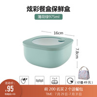 利快 炫彩餐盒饭盒保鲜盒意大利进口Guzzini微波炉加热便当盒冰箱果蔬收纳盒 薄荷绿 975ml
