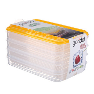 利快 保鲜盒土耳其进口透明冰箱食物收纳盒水果蔬菜储物盒分类盒 三层保鲜盒 黄色 (0.75L*1+1.6L*2）