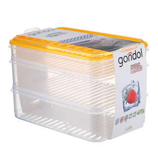 利快 保鲜盒土耳其进口透明冰箱食物收纳盒水果蔬菜储物盒分类盒 三层保鲜盒 黄色 (0.75L*2+1.6L*1）