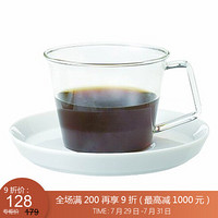 LIKUAI 利快 杯碟套装日本进口Kinto玻璃杯带把手两件套茶杯水杯 陶瓷碟 220ml