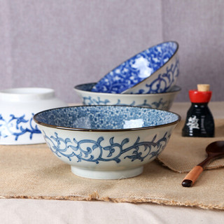 美浓烧 Mino Yaki） 美浓烧日本进口复古汤碗大号家用陶瓷餐具面碗沙拉碗 蓝华