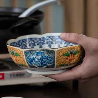 美浓烧 Mino Yaki）日本进口陶瓷碗 古伊万里宫廷风复古手工创意家用米饭碗6.5英寸饭碗 6.5英寸金彩间取岁寒