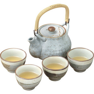 美浓烧 日本进口茶具 日式早春陶瓷茶具 茶壶泡茶壶套装 家用功夫茶花茶壶 早春茶具套装 5件