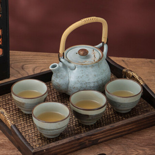 美浓烧 日本进口茶具 日式早春陶瓷茶具 茶壶泡茶壶套装 家用功夫茶花茶壶 早春茶具套装 5件