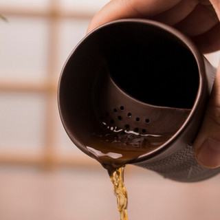 美浓烧（Mino Yaki）日式茶水分离泡茶杯办公室家用复古紫砂泥手工小型便携茶杯自饮杯 直纹手工茶杯