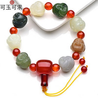 可玉可求 和田玉手链 男女款多宝佛头五彩多色手串 立体造型三通玉手串可做手持 精美礼盒包装