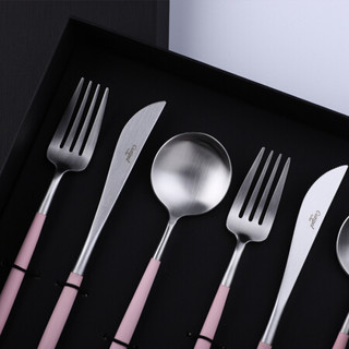 Cutipol 官方葡萄牙餐具 GOA粉银系列西餐刀叉勺筷子正餐三件套加礼盒 18-10不锈钢 送礼 茶勺