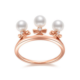 瑷乐诗珠宝 G18K玫瑰金镶钻淡水珍珠戒指3颗白珍珠时尚女戒 4.5-5mm 手寸留言客服