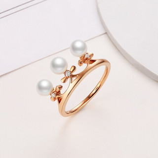 瑷乐诗珠宝 G18K玫瑰金镶钻淡水珍珠戒指3颗白珍珠时尚女戒 4.5-5mm 手寸留言客服