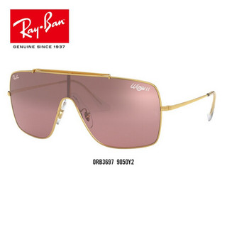 RayBan雷朋夏季新品太阳镜男女款飞翼款时尚前卫酷炫反光方形墨镜0RB3697 9050Y2金色镜框紫色反光银色镜片 尺寸35