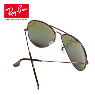 RayBan 雷朋太阳镜男女款飞行员形蛤蟆镜彩膜反光镜面TH0RB3025 9019C2 古铜色镜框蓝彩虹色镜片 尺寸62